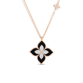 Weißgold, Halsschmuck, Roberto Coin Princess Flower Anhänger mit Halskette ADV888CL1838_RW