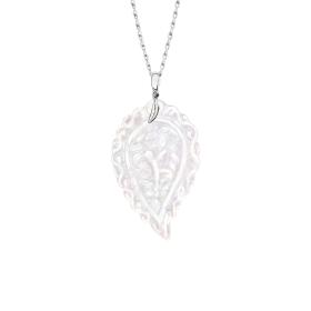 Weißgold, Halsschmuck, Tamara Comolli INDIA Leaf Anhänger large Perlmutt P-IND-l-MPw-wg