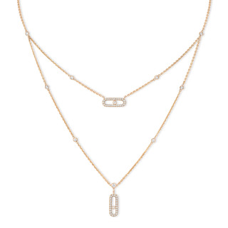 Roségold, Halsschmuck, Messika Move Uno Pavé Kette, Ref: 07174-PG