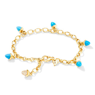 Gelbgold, Armschmuck, Tamara Comolli MIKADO Charm Armband 'Türkis' mit Diamant-Pavé, Ref: B-MC-Ch-Tur-p-yg