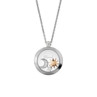 Weißgold, Halsschmuck, Chopard Happy Sun, Moon and Stars Anhänger mit Halskette, Ref: 799434-1201