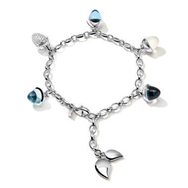 Armschmuck, Weißgold, Tamara Comolli MIKADO Flamenco Charm Armband Ocean mit Diamond Pavé 