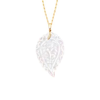 Halsschmuck, Gelbgold, Tamara Comolli INDIA Leaf Anhänger large Perlmutt