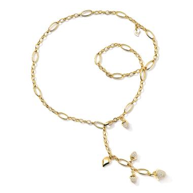 Halsschmuck, Gelbgold, Tamara Comolli MIKADO Collier Delicate mit Diamond Pavé 
