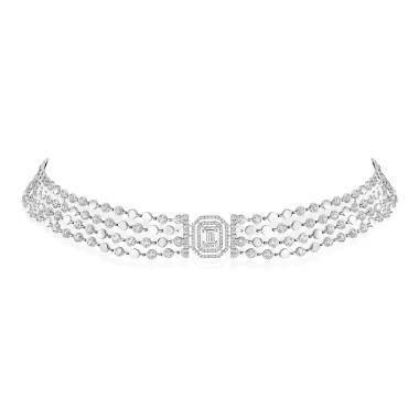Halsschmuck, Weißgold, Messika D-Vibes mehrreihiger Choker