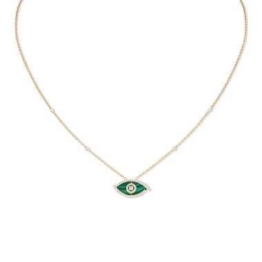 Halsschmuck, Gelbgold, Messika Lucky Eye Malachit Halskette