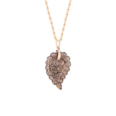 Halsschmuck, Roségold, Tamara Comolli INDIA Leaf Anhänger Small Rauchquarz