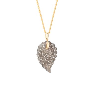 Halsschmuck, Gelbgold, Tamara Comolli INDIA Leaf Anhänger Smoky Quartz