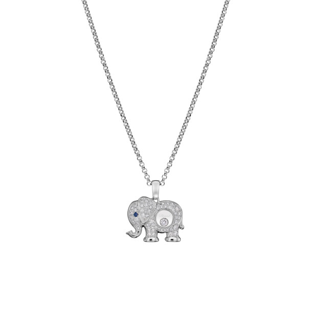         Weißgold, Halsschmuck, Chopard Happy Diamonds Elefant Anhänger mit Halskette