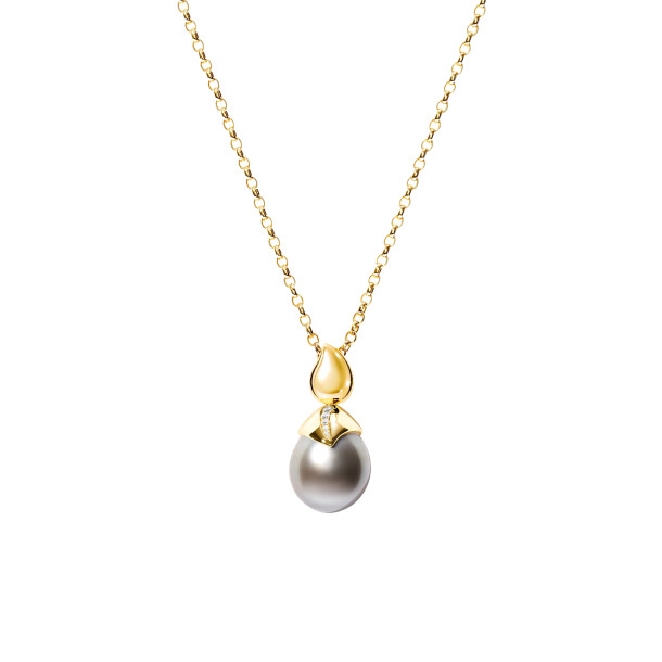         Gelbgold, Halsschmuck, Tamara Comolli PEARL Anhänger mit Diamant-Pavé