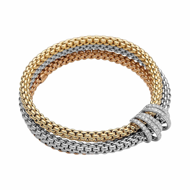         Gelbgold &amp; Roségold &amp; Weißgold, Armschmuck, FOPE Eka Flex'it Armband mit Diamantpavé