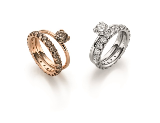 Verlobungsringe Set silber und gold leo Wittwer